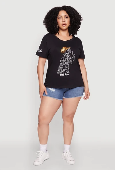 Womens Plus Lets Ride Graphic Crew Neck T-Shirt,