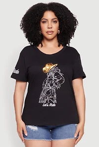 Womens Plus Lets Ride Graphic Crew Neck T-Shirt,
