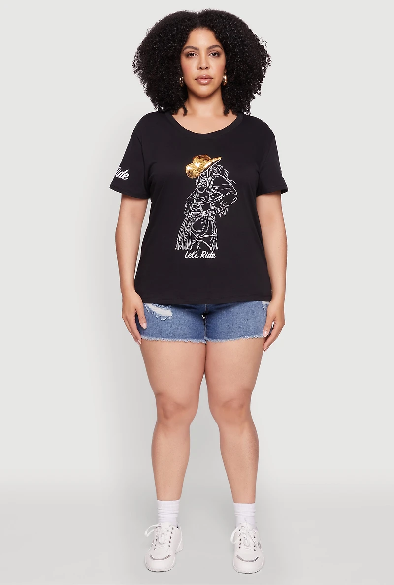 Womens Plus Lets Ride Graphic Crew Neck T-Shirt,