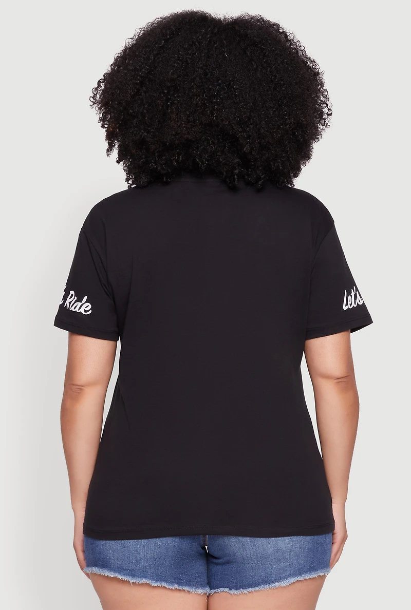 Womens Plus Lets Ride Graphic Crew Neck T-Shirt,