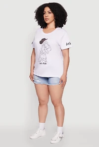 Womens Plus Size Lets Ride Graphic Crew Neck T-Shirt, White, Size 2X