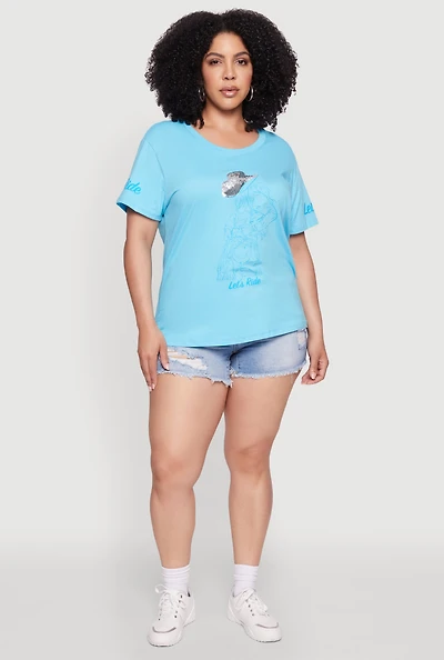 Womens Plus Lets Ride Graphic Crew Neck T-Shirt,
