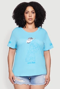 Womens Plus Size Lets Ride Graphic Crew Neck T-Shirt, Blue, Size 2X