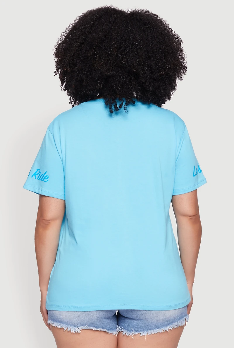 Womens Plus Size Lets Ride Graphic Crew Neck T-Shirt, Blue, Size 2X