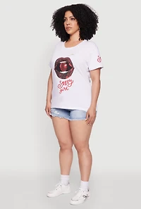 Plus Sequin Cherry Lip Sassy Girl Graphic Tee