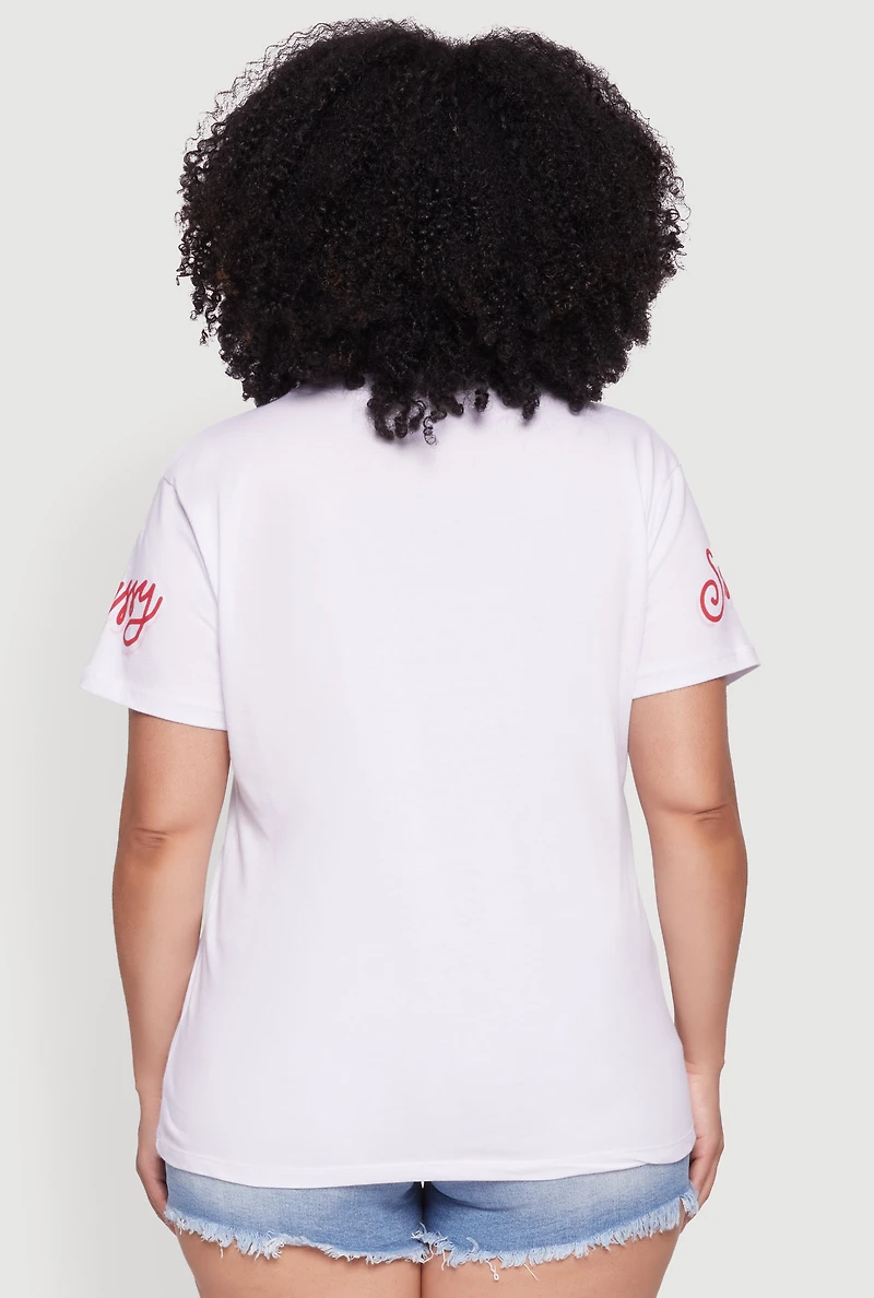 Plus Sequin Cherry Lip Sassy Girl Graphic Tee