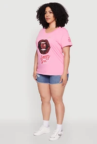 Womens Plus Size Sequin Cherry Lip Sassy Girl Graphic Tee, Pink, Size 3X