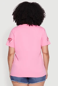Womens Plus Size Sequin Cherry Lip Sassy Girl Graphic Tee, Pink, Size 3X