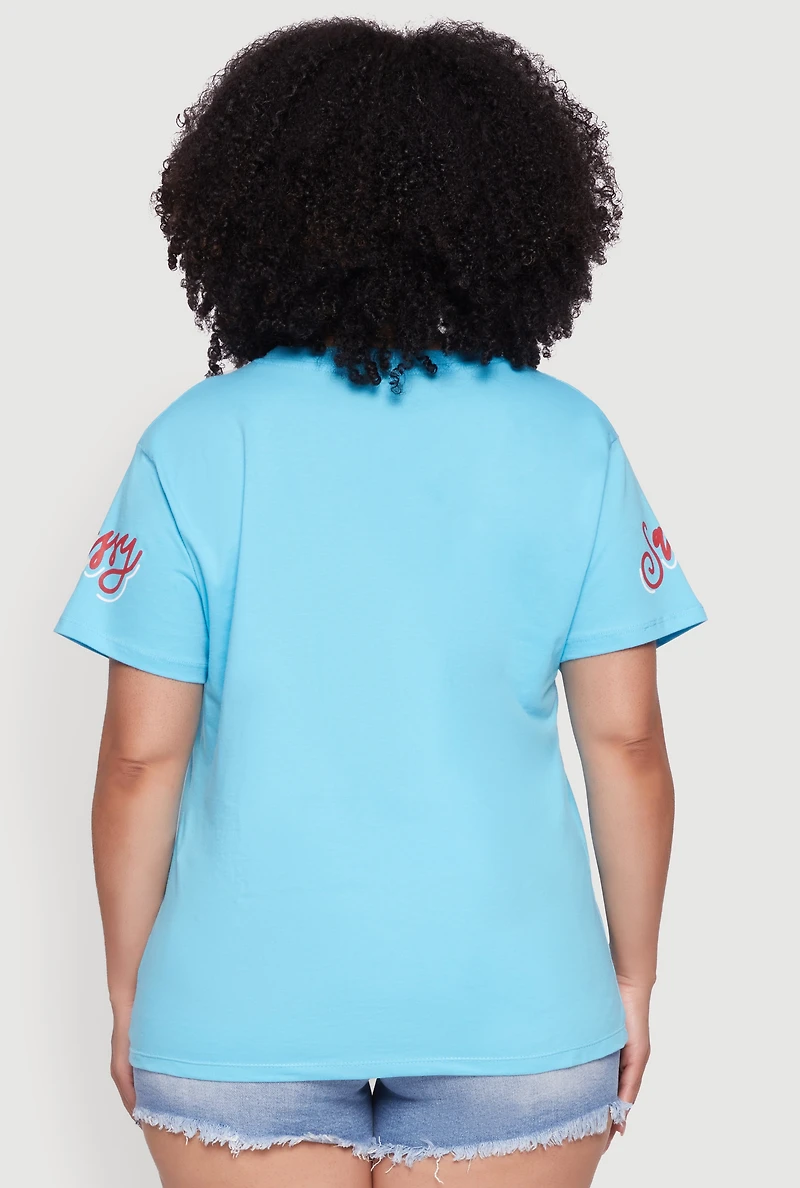 Womens Plus Sequin Cherry Lip Sassy Girl Graphic Tee,