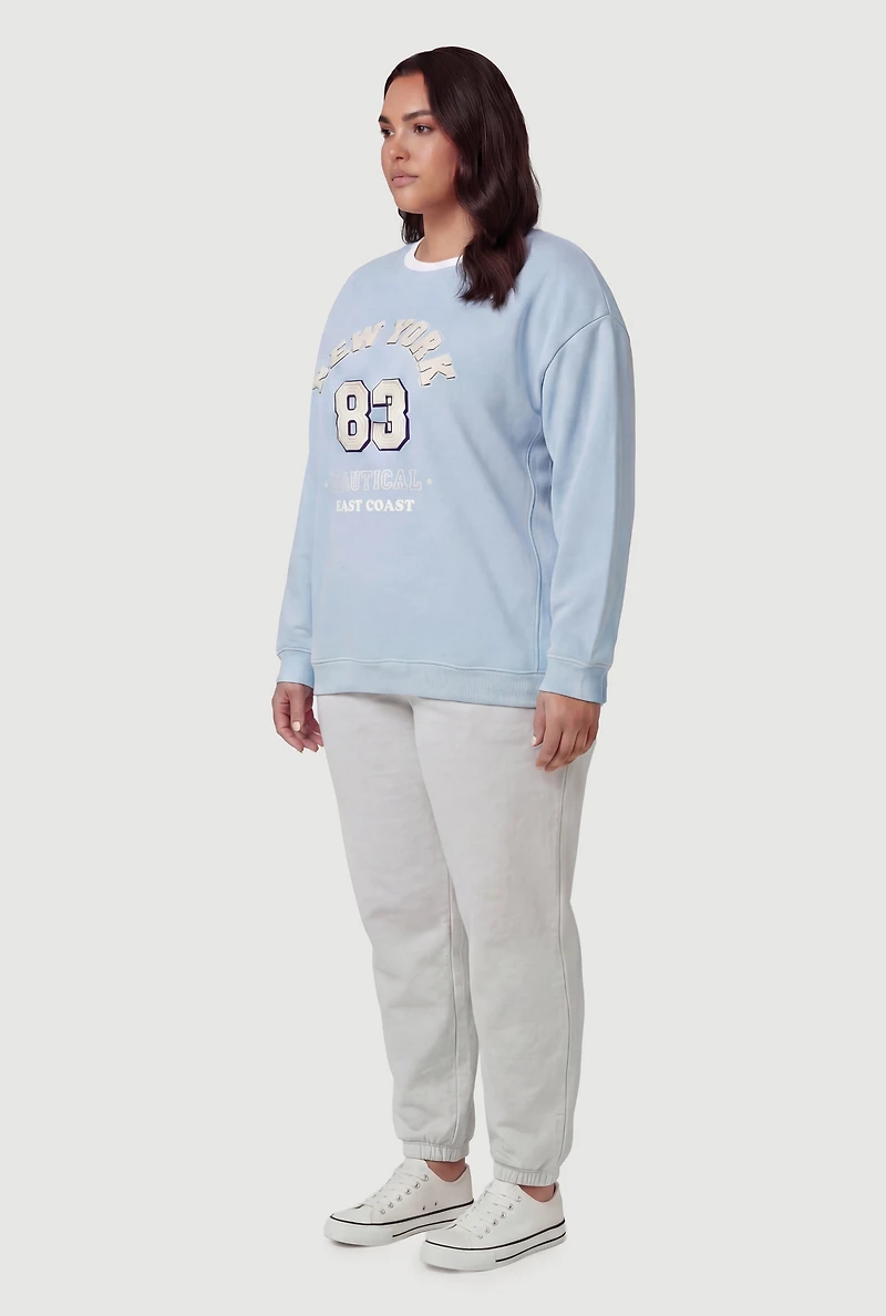 Plus New York 83 Nautical Embroidered Graphic Sweatshirt