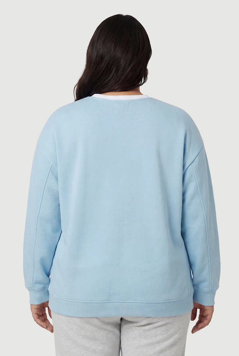 Plus Size New York 83 Nautical Embroidered Graphic Sweatshirt