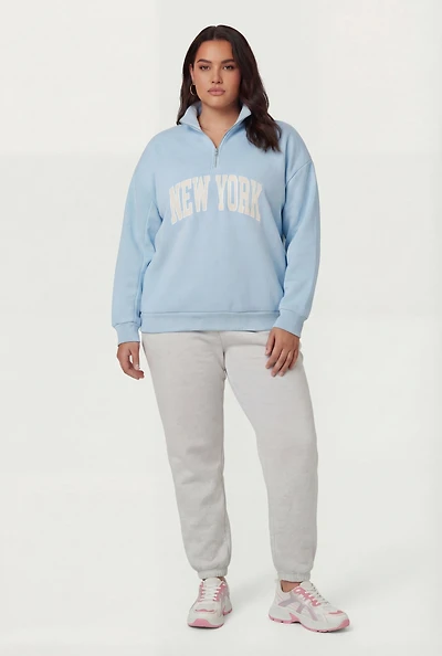 Plus New York Quarter Zip Sweatshirt