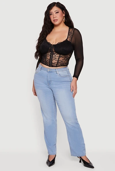 Plus Lace Long Sleeve Corset Crop Top