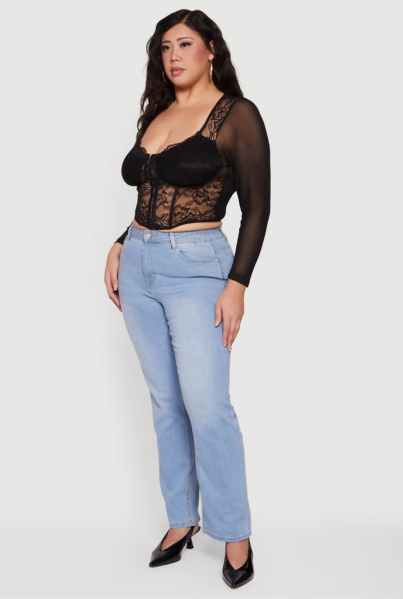 Plus Lace Long Sleeve Corset Crop Top
