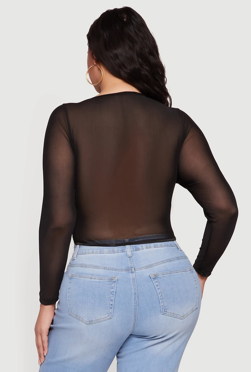 Plus Lace Long Sleeve Corset Crop Top