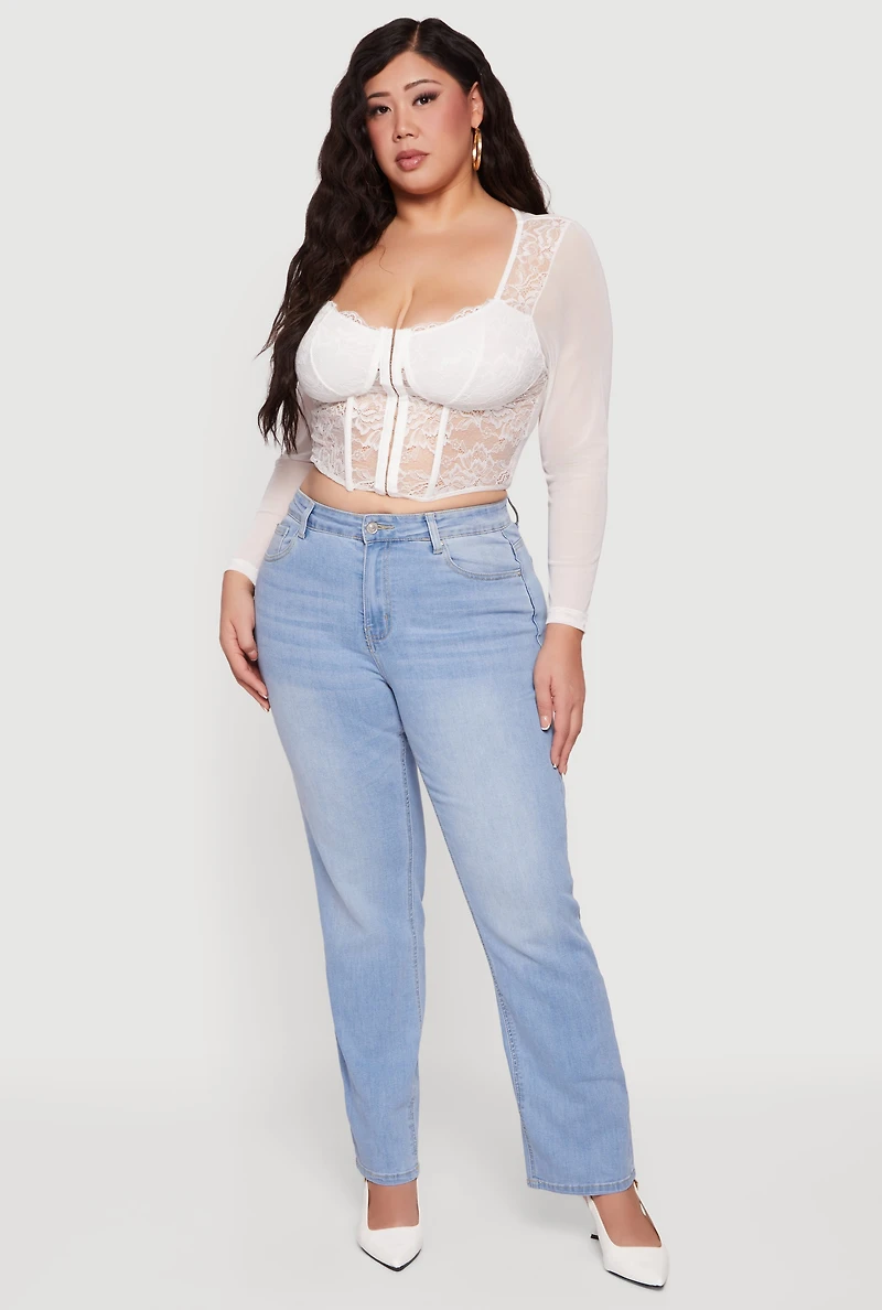 Plus Lace Long Sleeve Corset Crop Top