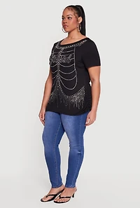 Plus Blessed Rhinestone Skeleton Graphic Tee