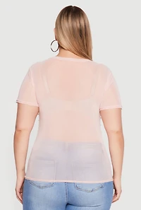 Plus Boss Faux Pearl Rhinestone Mesh Top