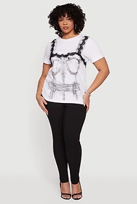 Plus Rhinestone Lace Trim Corset Graphic Tee