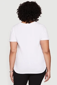 Plus Rhinestone Lace Trim Corset Graphic Tee