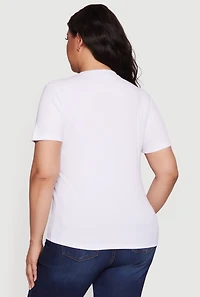 Plus Denim Bear Patch Rhinestone Detail Tee