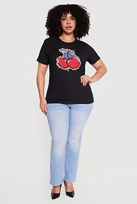 Plus Cherry Graphic Denim Patch Tee