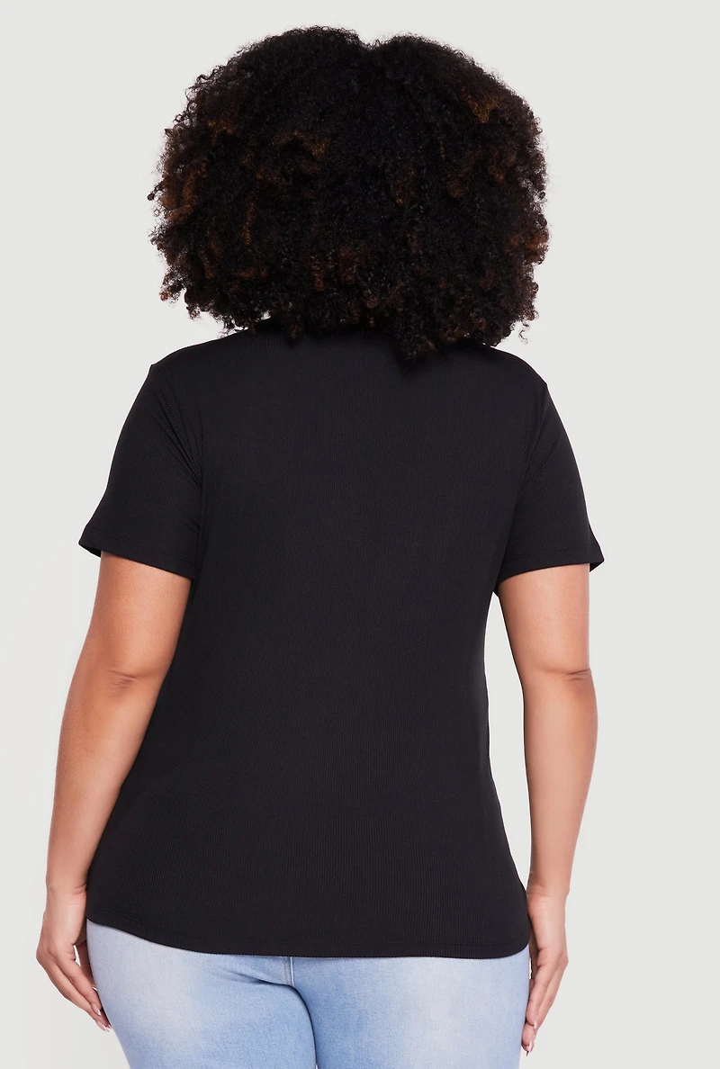 Plus Cherry Graphic Denim Patch Tee