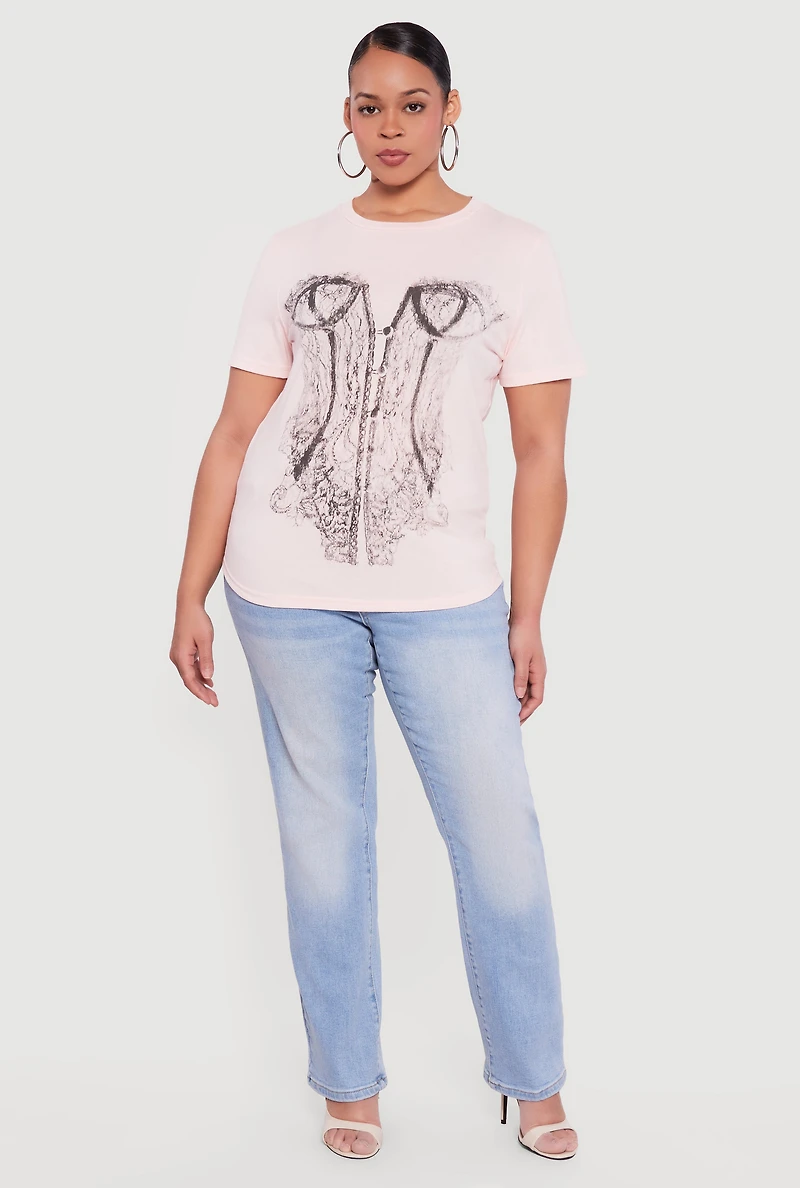 Plus Corset Graphic Short Sleeve Tee