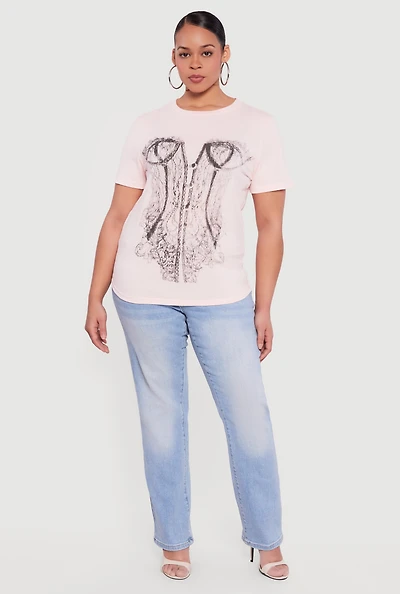 Plus Corset Graphic Short Sleeve Tee