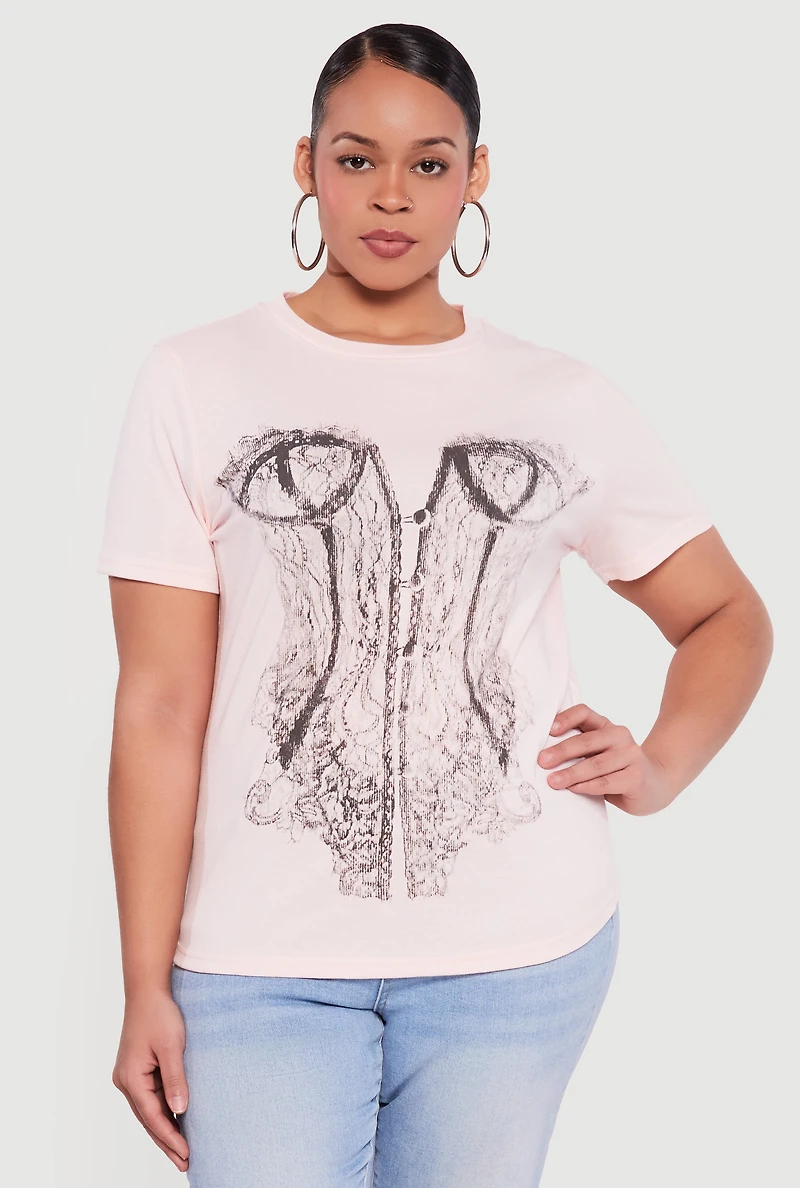 Plus Corset Graphic Short Sleeve Tee