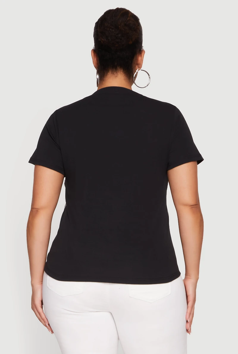 Plus Short Sleeve T-Shirt with Lace Cami Overlay