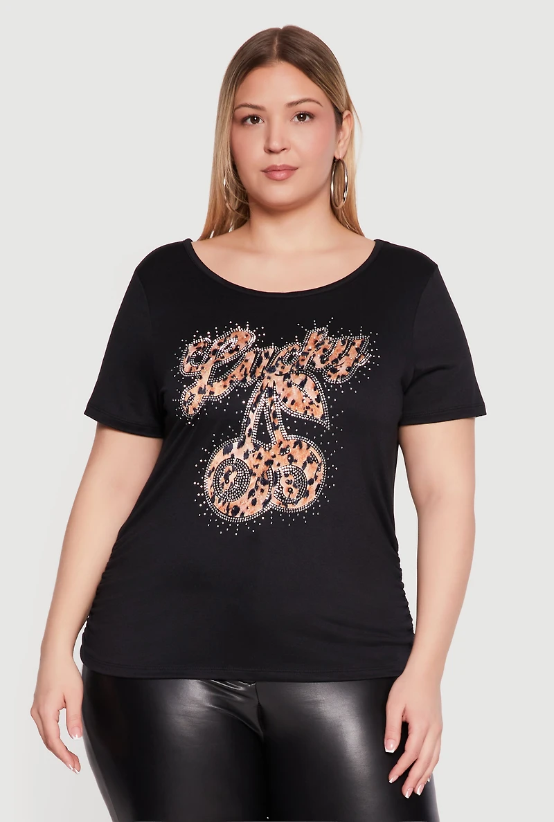 Plus Rhinestone Lucky Cherry Graphic Tee