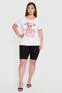 Plus Positive Bear Graphic Side Ruched Tee