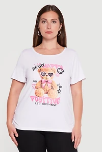 Plus Positive Bear Graphic Side Ruched Tee