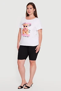 Plus Positive Bear Graphic Side Ruched Tee