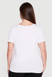 Plus Positive Bear Graphic Side Ruched Tee