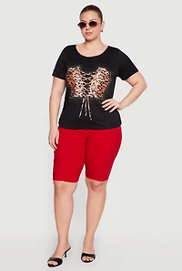 Plus Rhinestone Faux Fur Animal Corset Graphic Tee