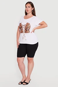 Plus Rhinestone Faux Fur Animal Corset Graphic Tee
