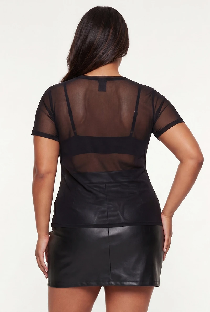 Plus Faux Pearl Bow Short Sleeve Top