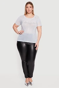 Plus Queen Faux Pearl Rhinestone Mesh Top