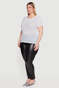 Plus Queen Faux Pearl Rhinestone Mesh Top