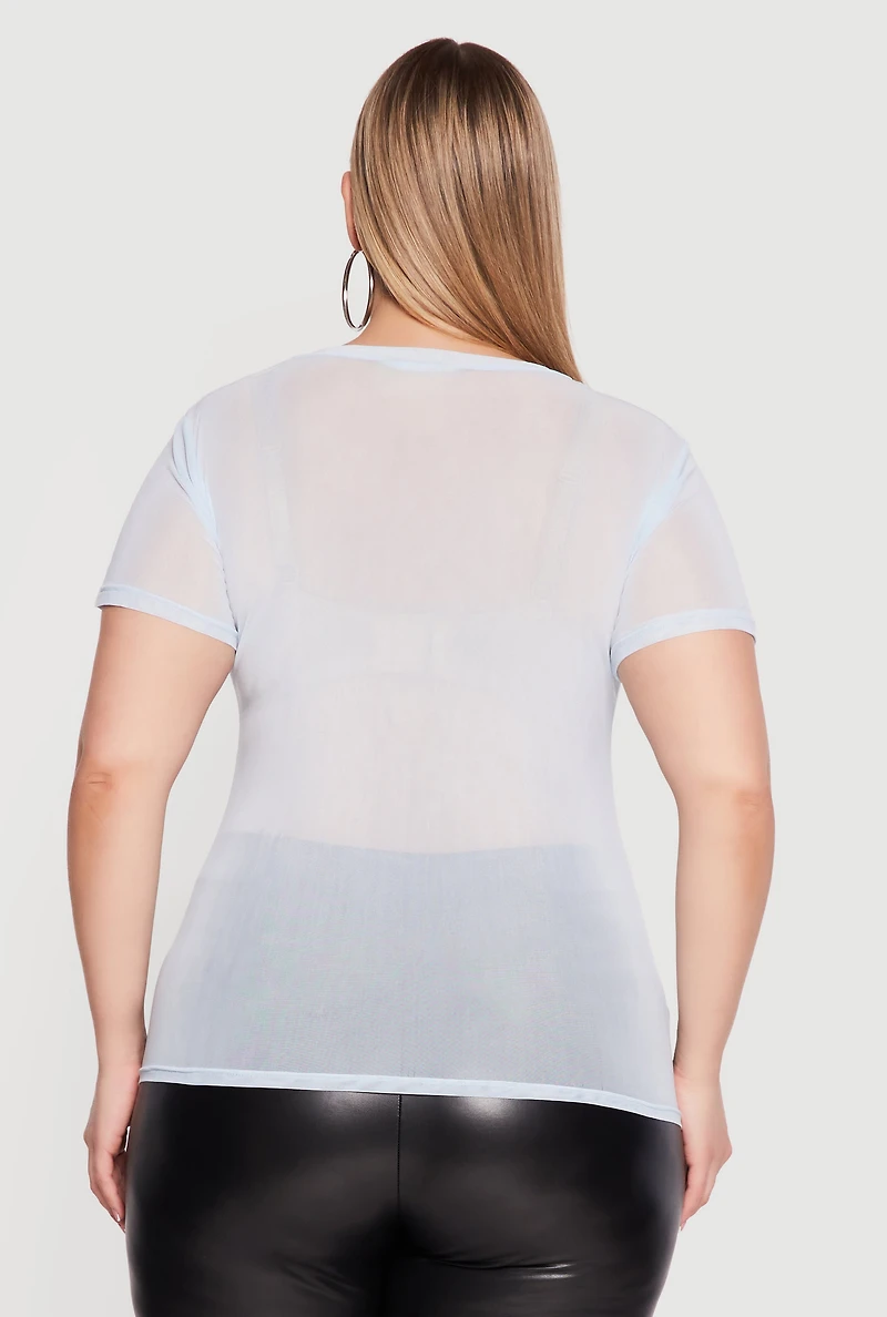 Plus Queen Faux Pearl Rhinestone Mesh Top