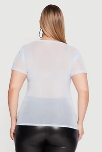 Plus Queen Faux Pearl Rhinestone Mesh Top
