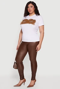 Plus Denim Corset Patch Rhinestone Detail Tee