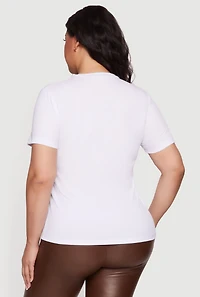 Plus Denim Corset Patch Rhinestone Detail Tee