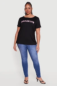 Plus Brooklyn Gingham Detail Graphic Tee