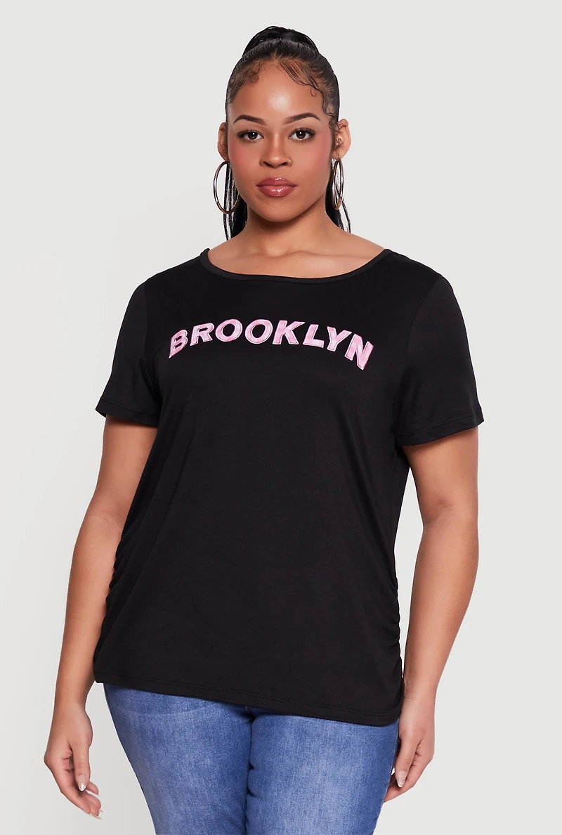 Plus Brooklyn Gingham Detail Graphic Tee