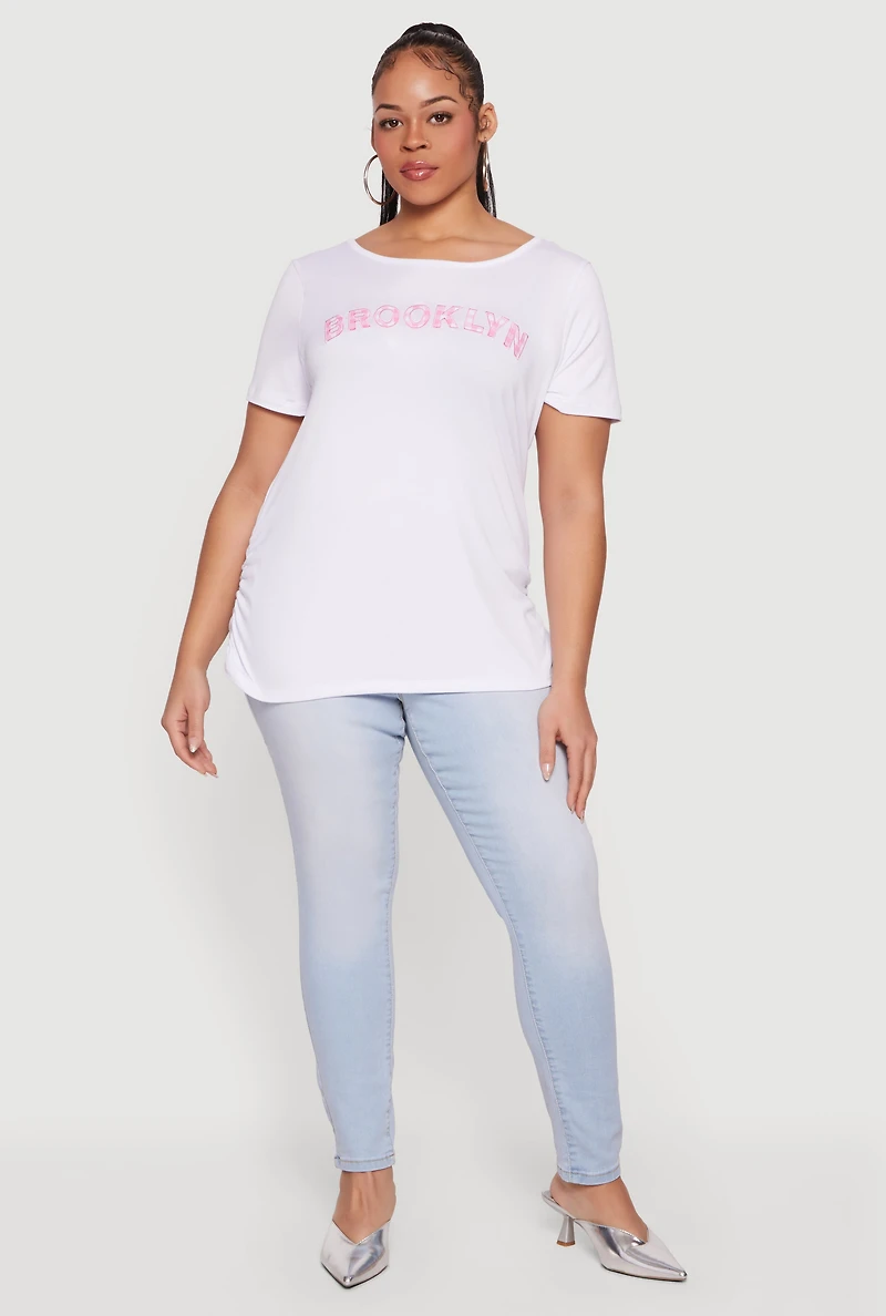 Plus Brooklyn Gingham Detail Graphic Tee