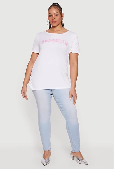 Plus Brooklyn Gingham Detail Graphic Tee