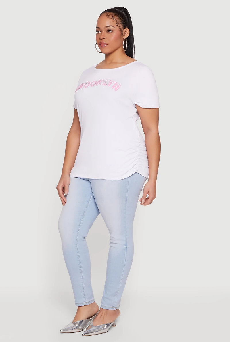 Plus Brooklyn Gingham Detail Graphic Tee